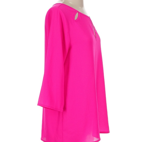 Anthropologie Hot Pink Keyhole Cutout Tunic Blouse - Size S - Flowy 3/4 Sleeve - Picture 2 of 5